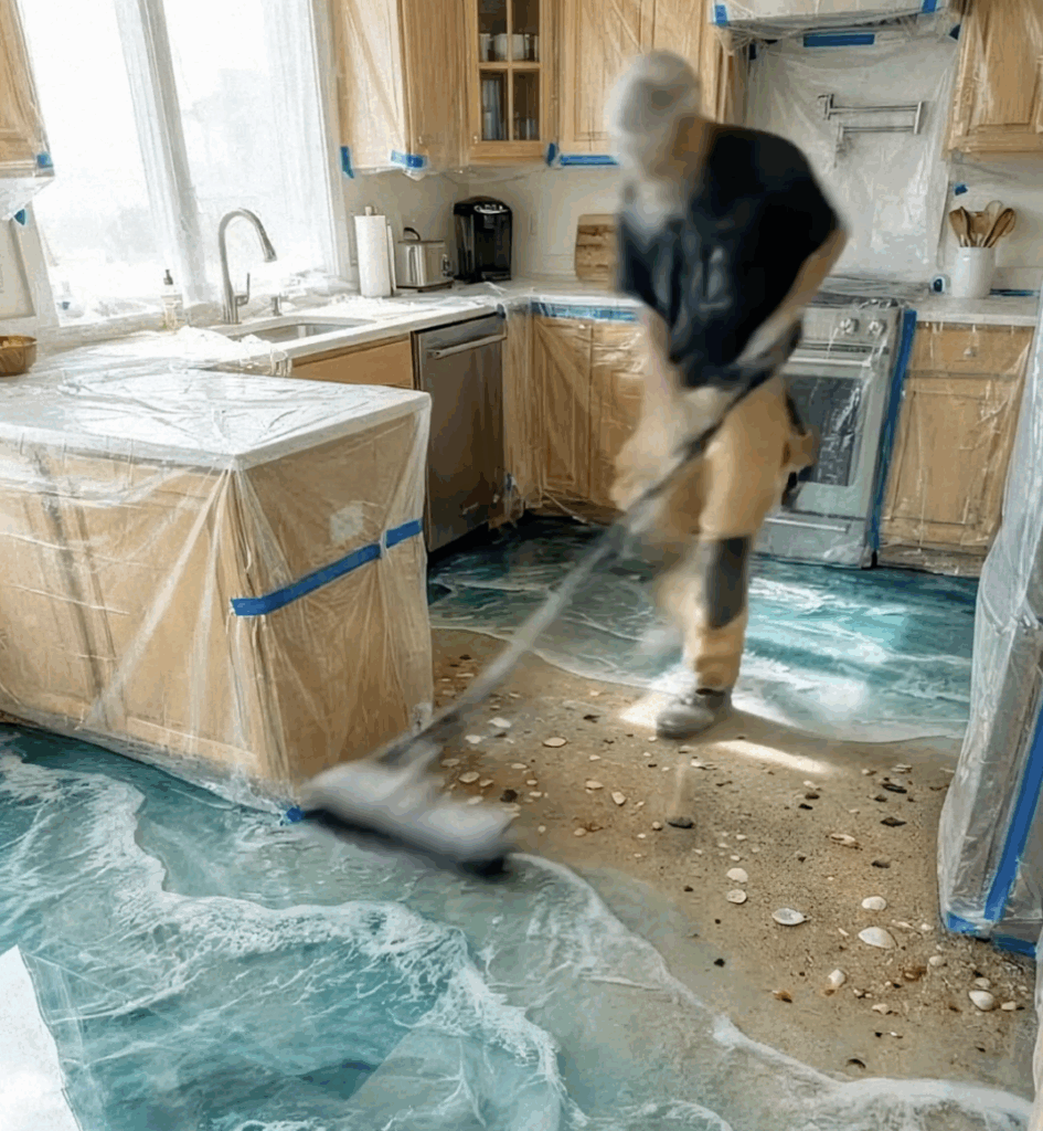 Turning a Kitchen Floor Into an Epoxy Shoreline - Original Cozy