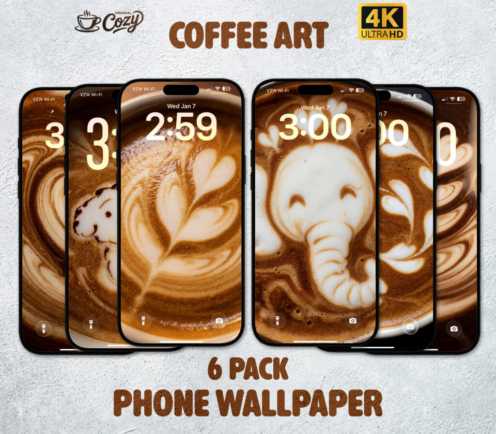 Cozy Coffee Art Collection – Phone Wallpaper 6 Pack